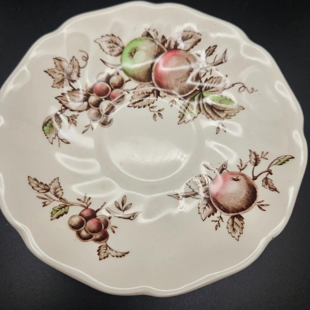 VTG Johnson Bros Harvest Time Tea Cup & Saucer Set England Brown Transferware